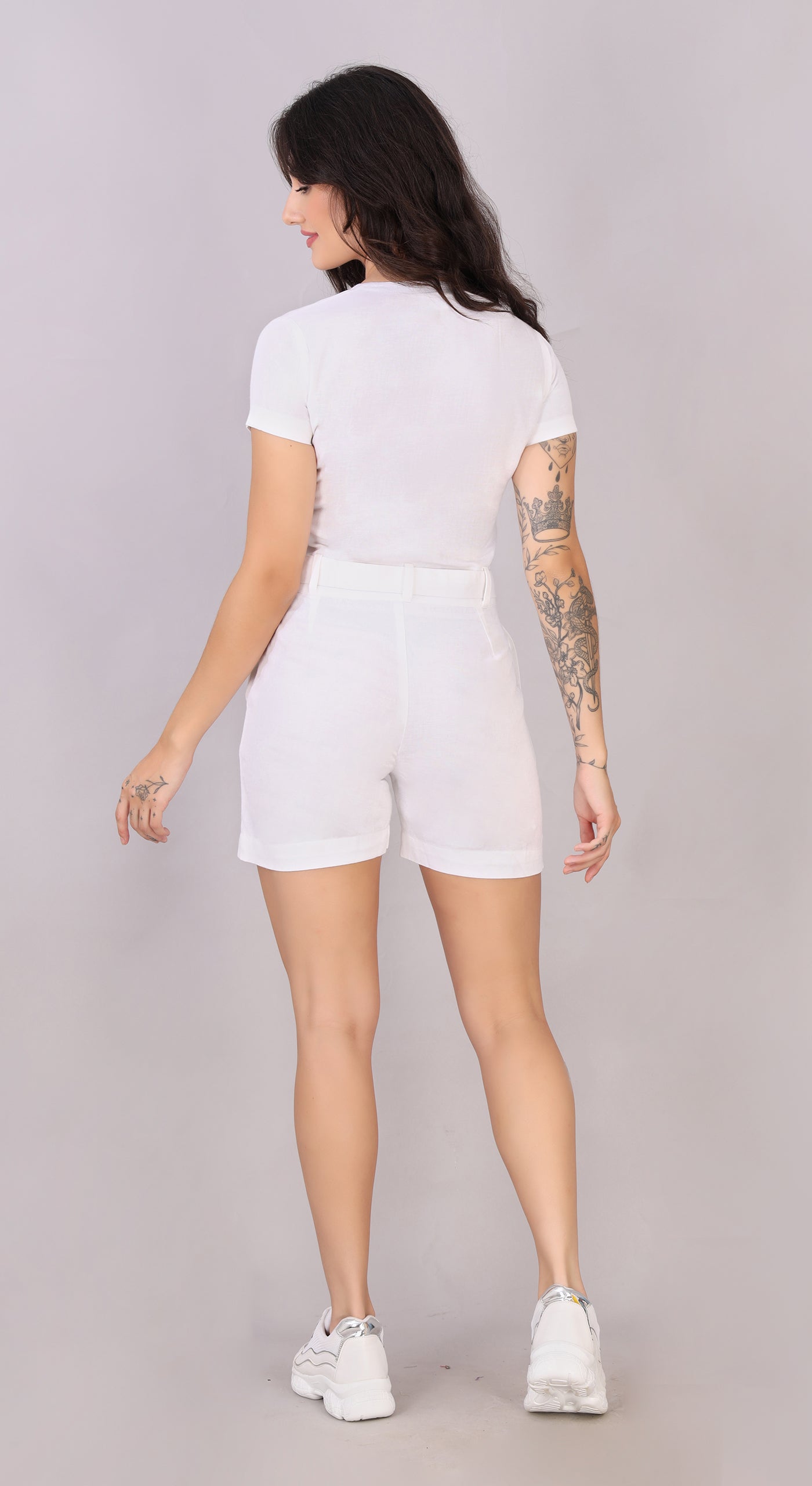 Cotton Linen Jumpsuit with Double Front Pocket & Self Fabric Belt