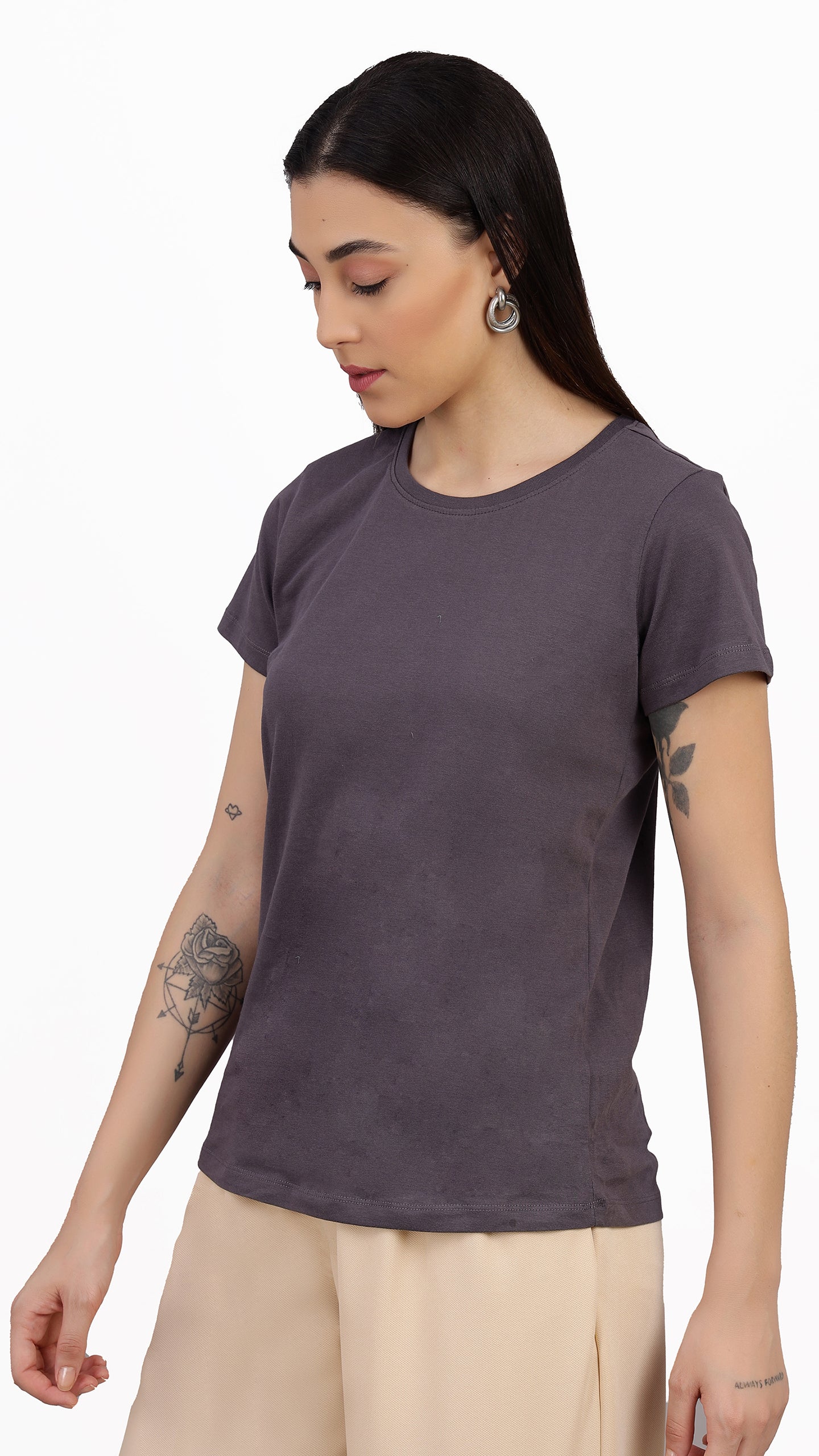 Women Knitted Round Neck Regular Fit T-Shirt