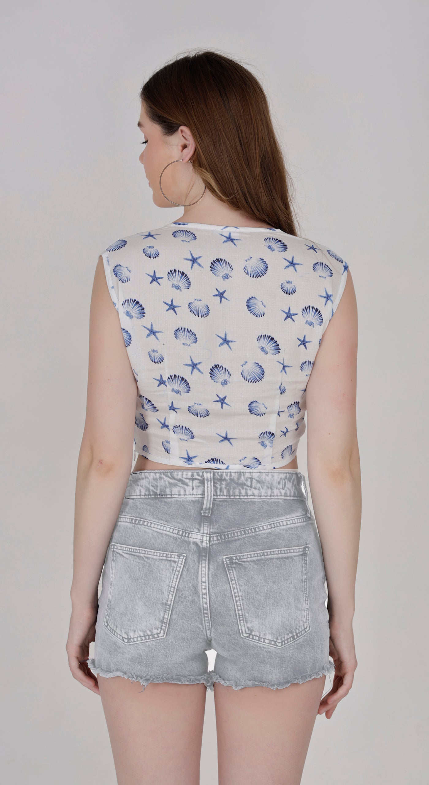 Printed Texture Fabric Sleeveless Twist-Front Crop Top