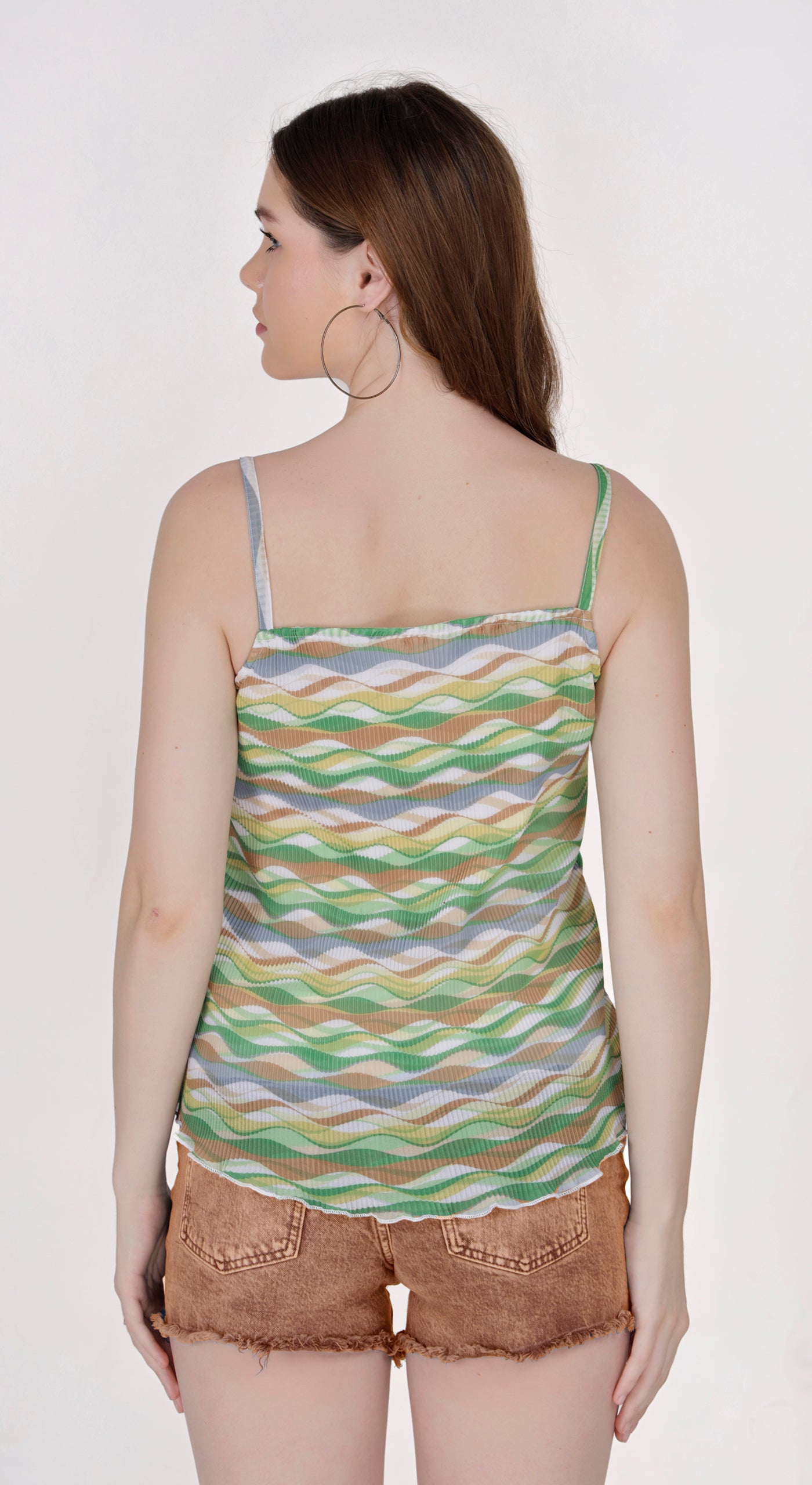 Strappy Wave Print Cami Top with Lining