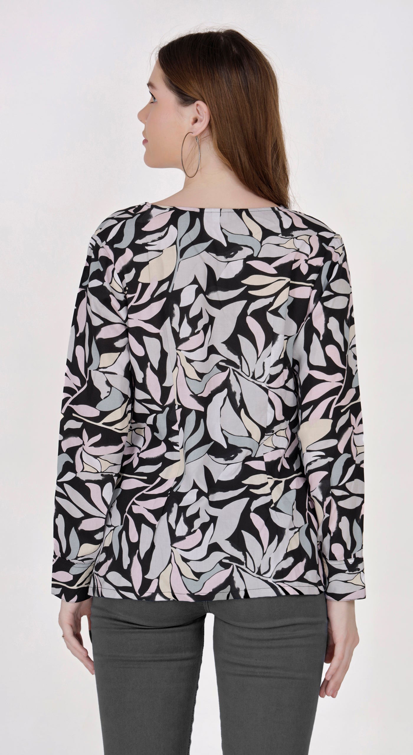 Floral Printed Women's V Neck Full Sleeve Shirt with Buttons