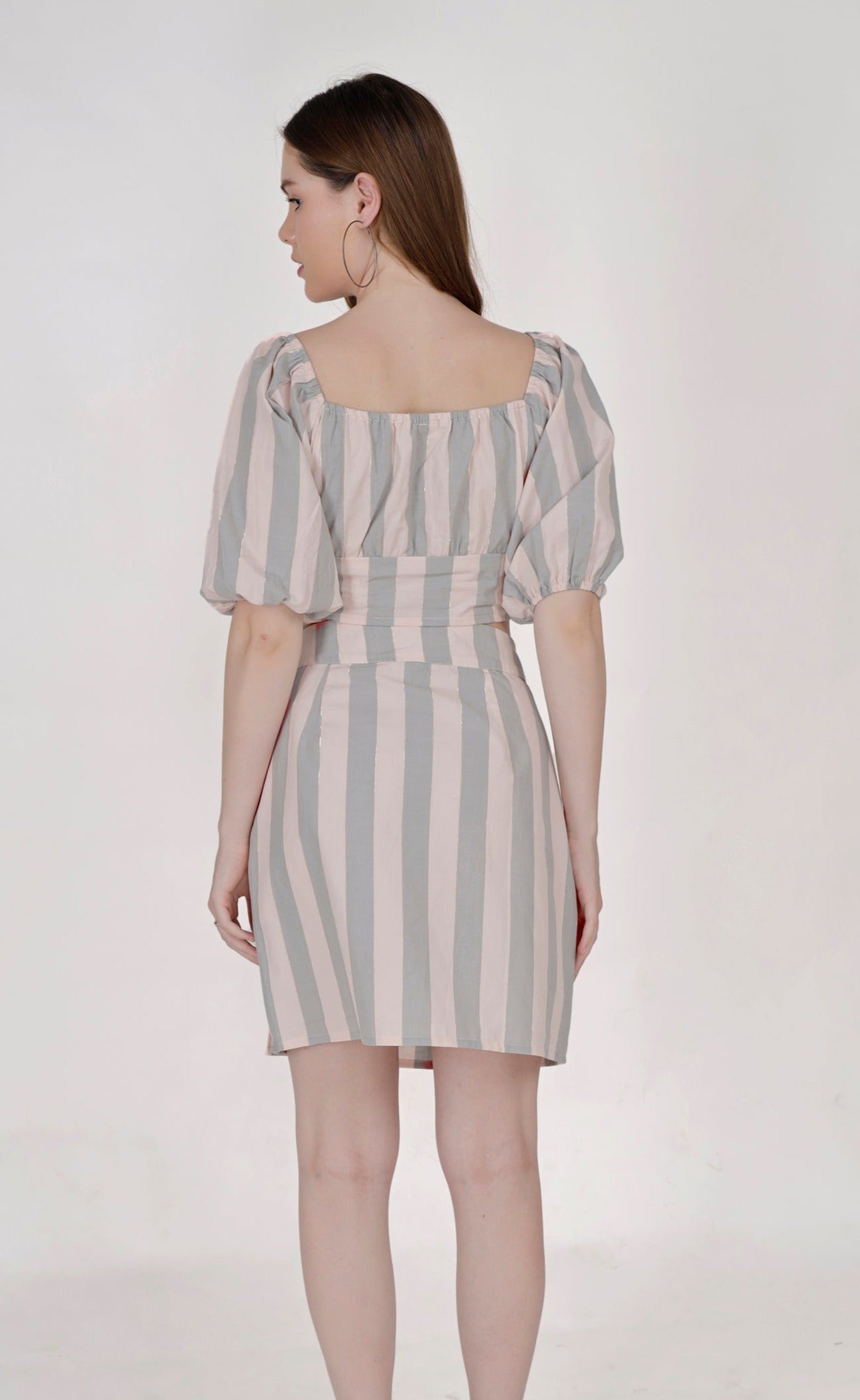 Elegant Stripe with Lurex Women's Top & Skirt (with Zipper and Pocket) SET