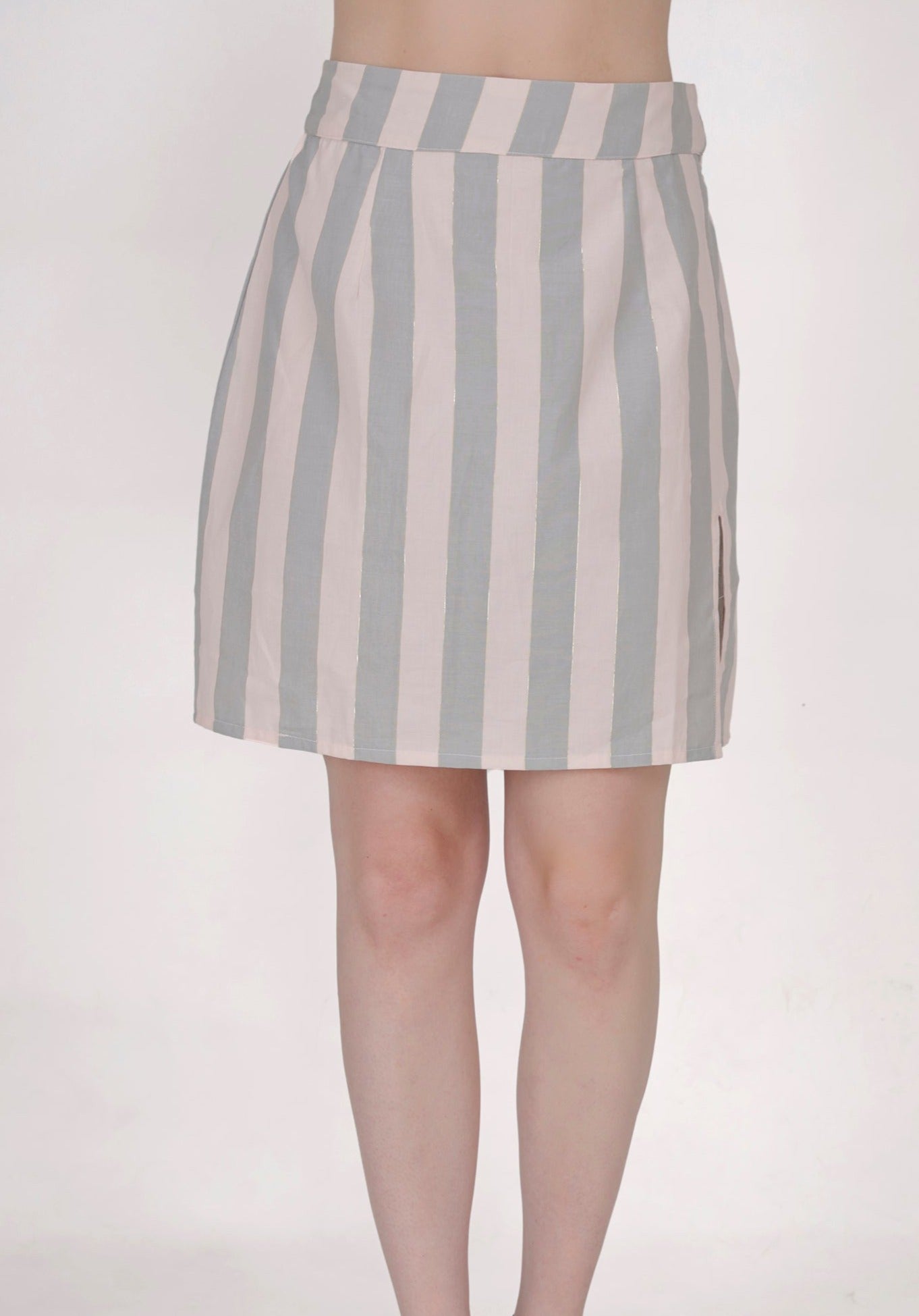 Elegant Stripe with Lurex Women's Top & Skirt (with Zipper and Pocket) SET