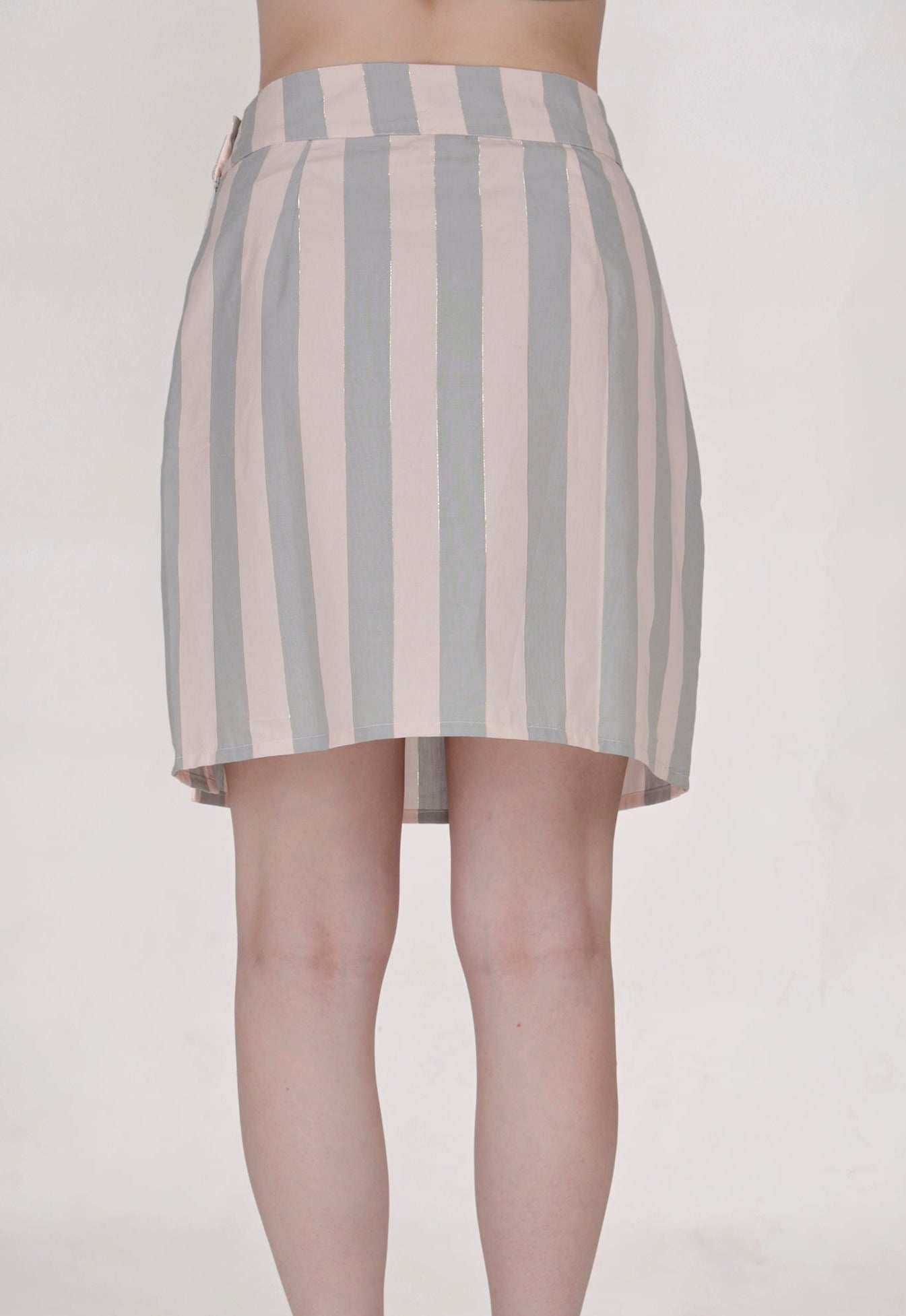 Elegant Stripe with Lurex Women's Top & Skirt (with Zipper and Pocket) SET