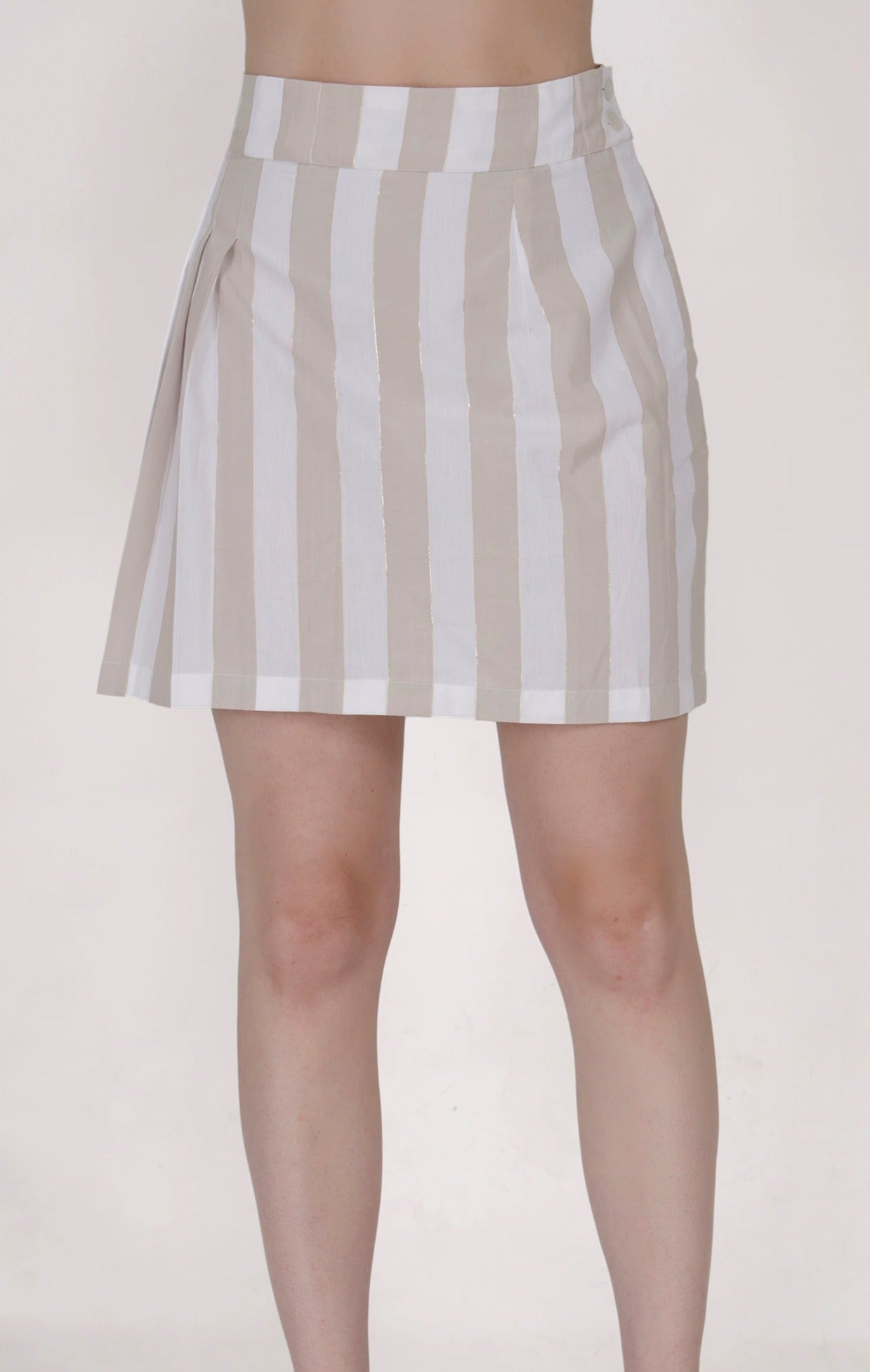 Elegant Stripe with Lurex Women's Top (with Button) & Skirt (with Zipper and Pocket) SET