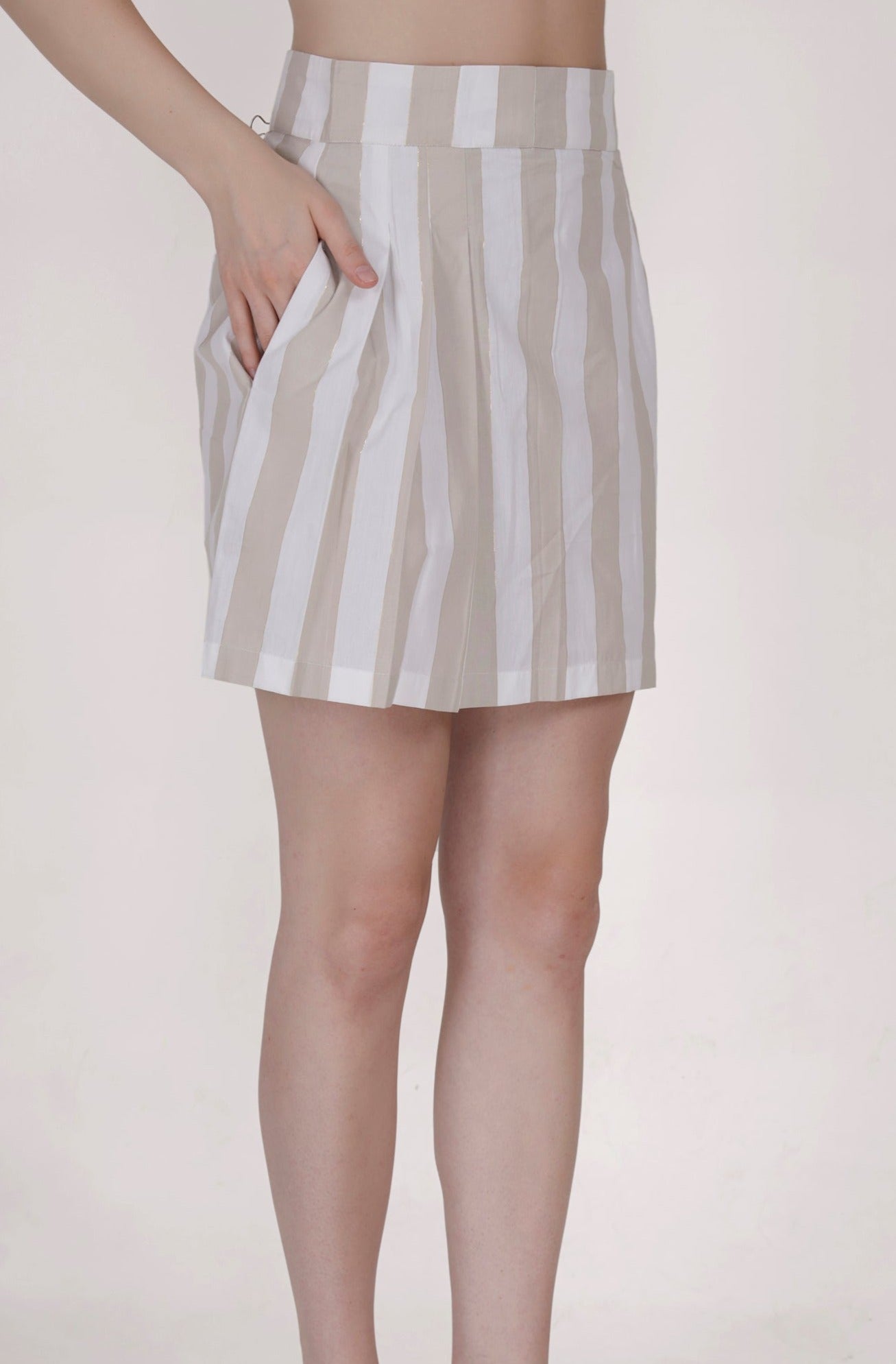 Elegant Stripe with Lurex Women's Top (with Button) & Skirt (with Zipper and Pocket) SET